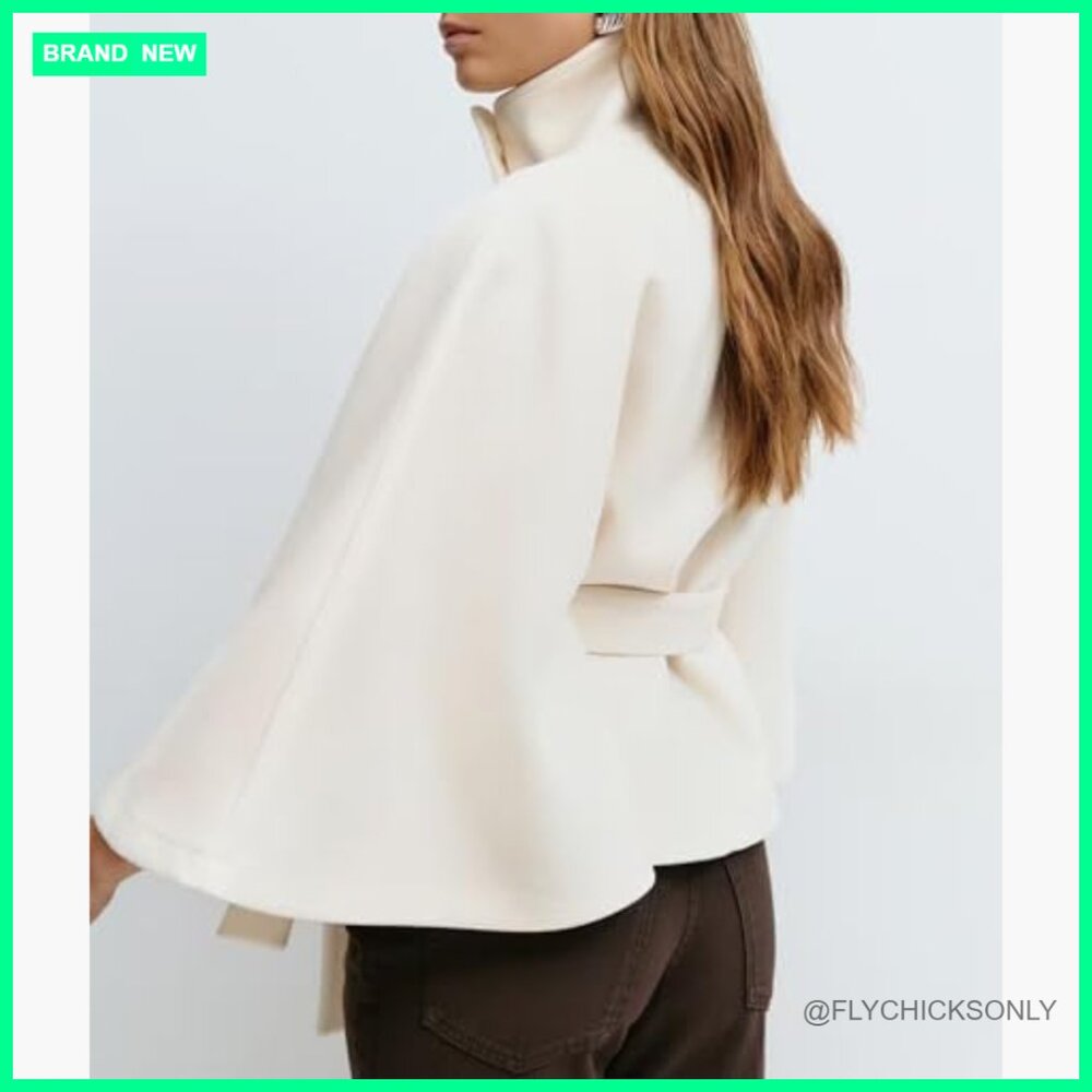 Polyester Elastane Batwing Sleeve Poncho Pea Coat… - image 5